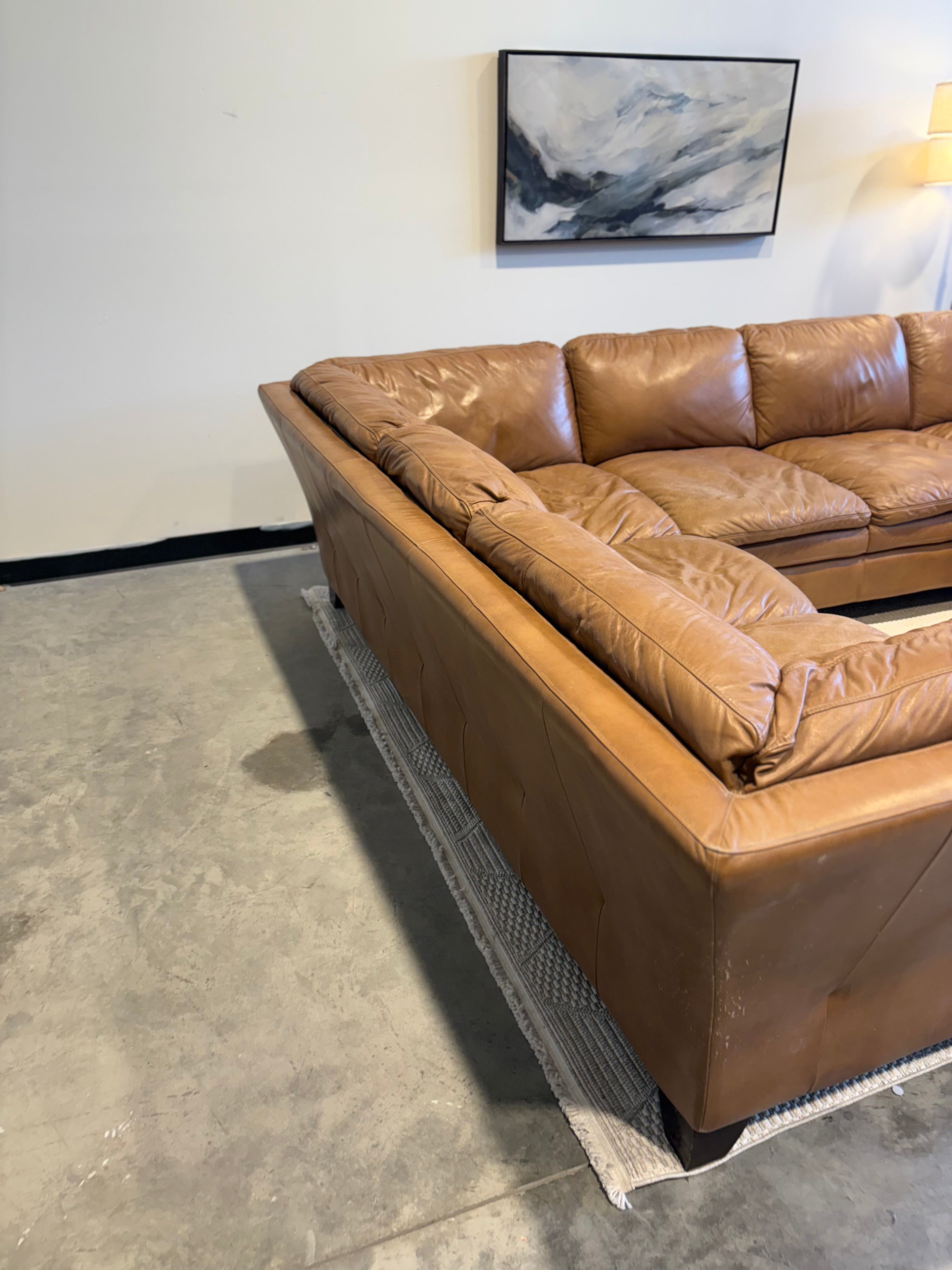 Brown Leather 3 Piece Sectional Couch