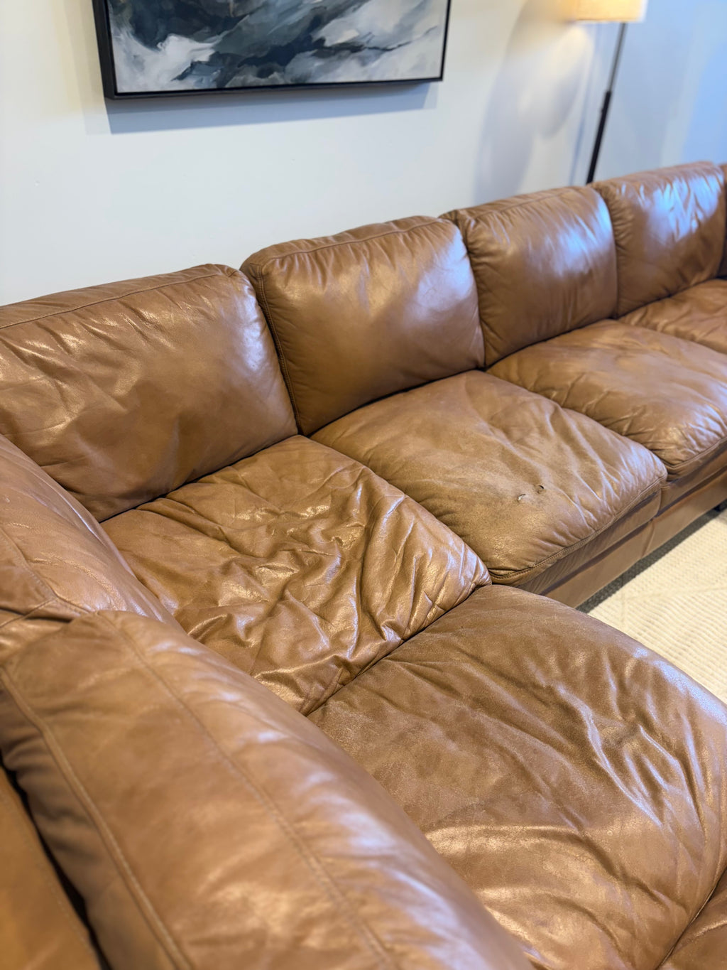 Brown Leather 3 Piece Sectional Couch