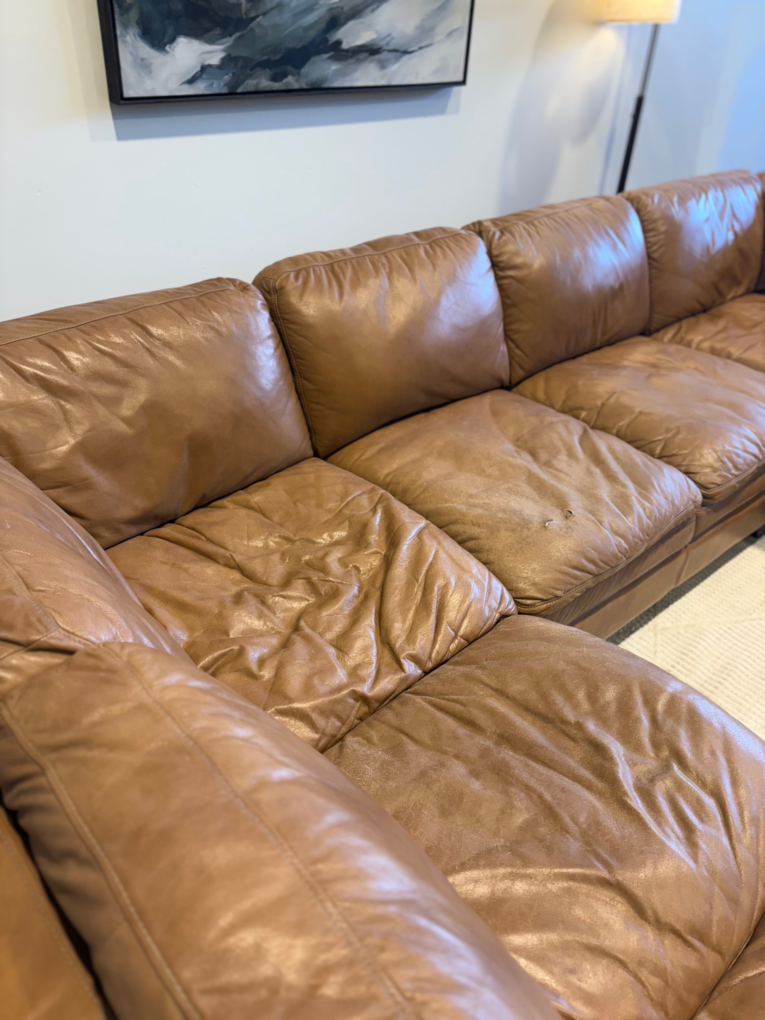Brown Leather 3 Piece Sectional Couch