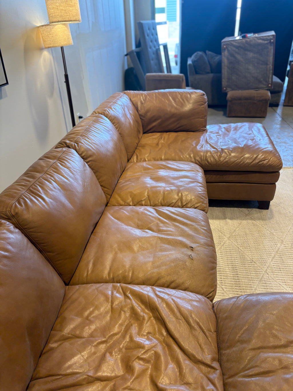 Brown Leather 3 Piece Sectional Couch