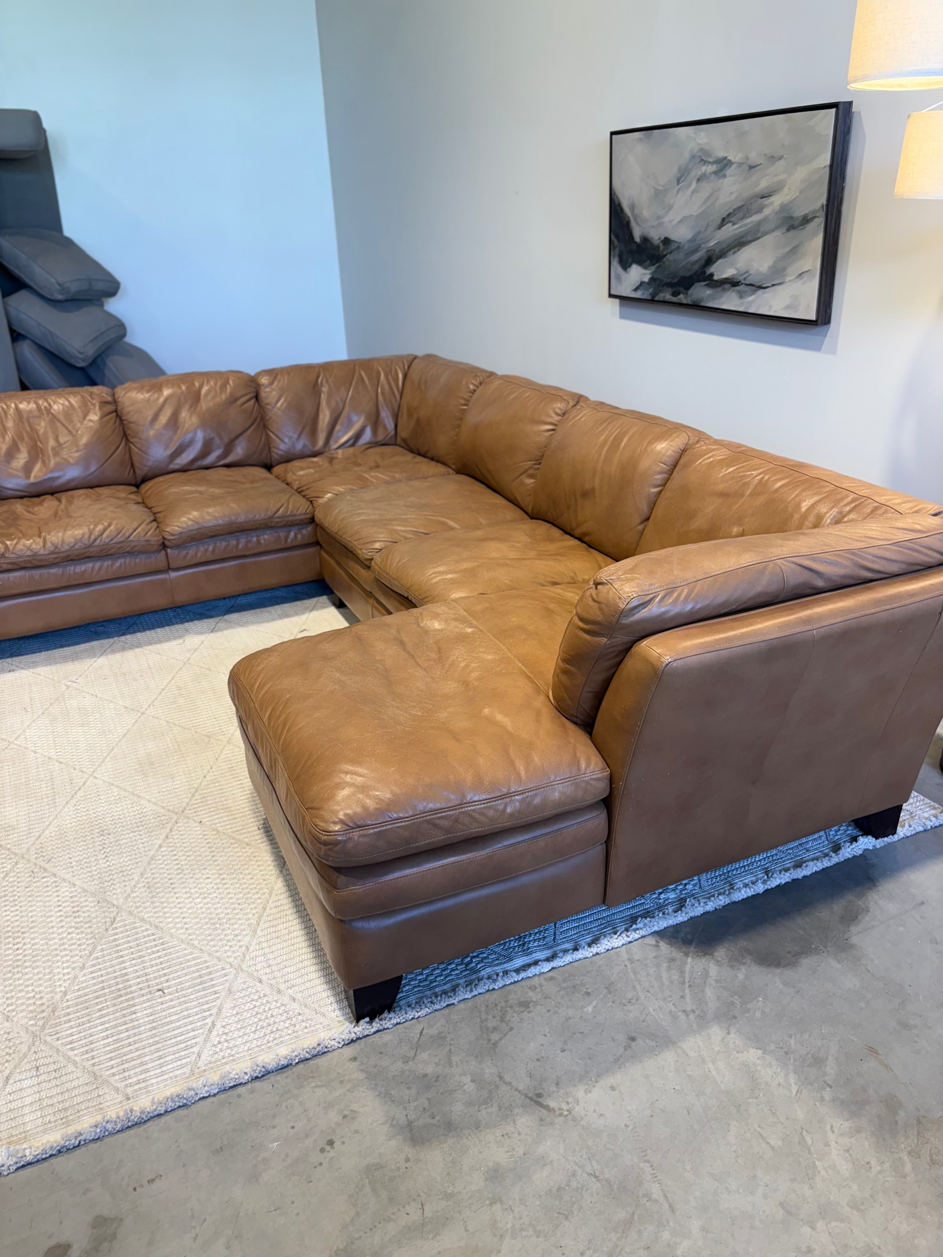 Brown Leather 3 Piece Sectional Couch