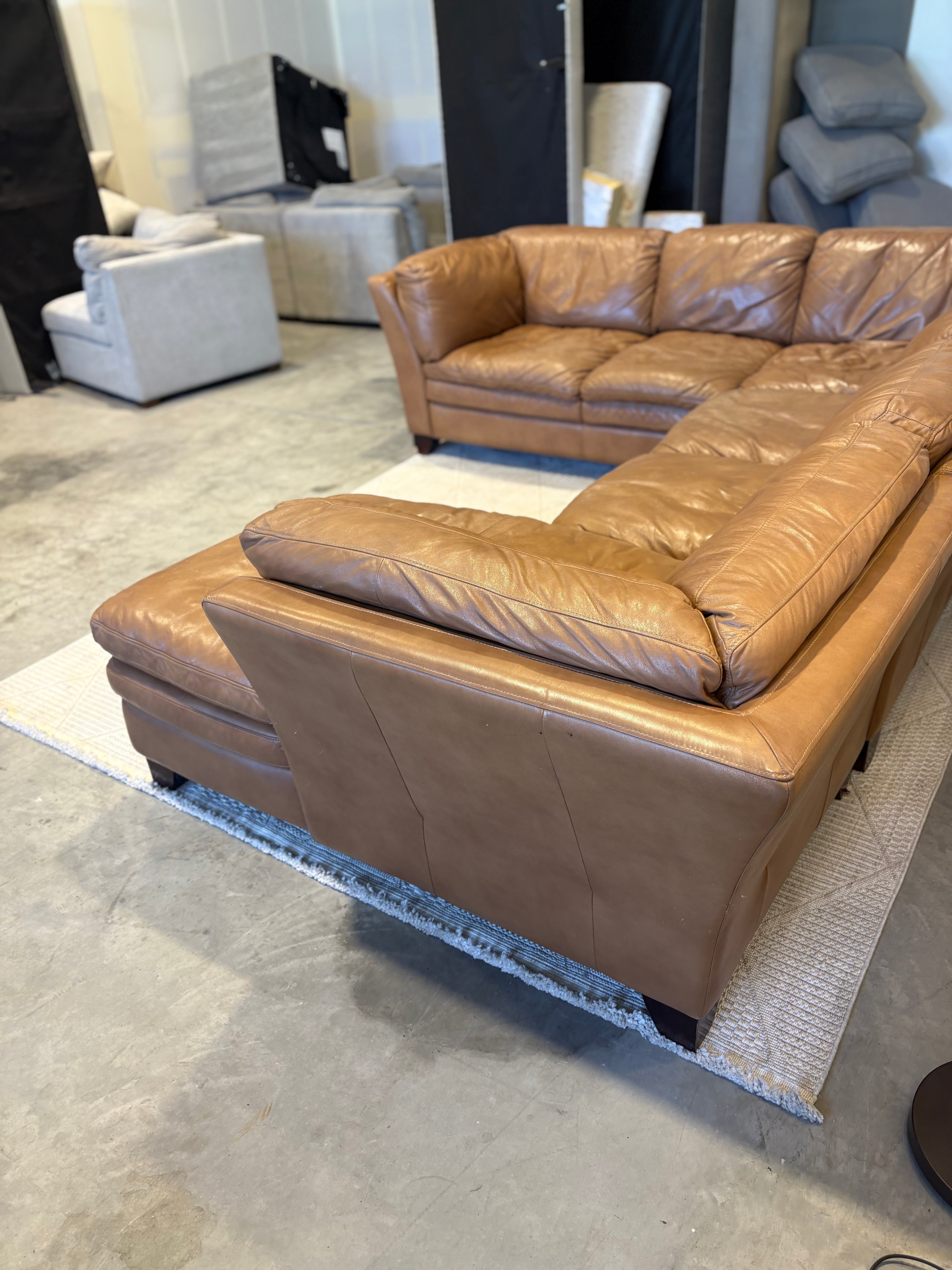 Brown Leather 3 Piece Sectional Couch