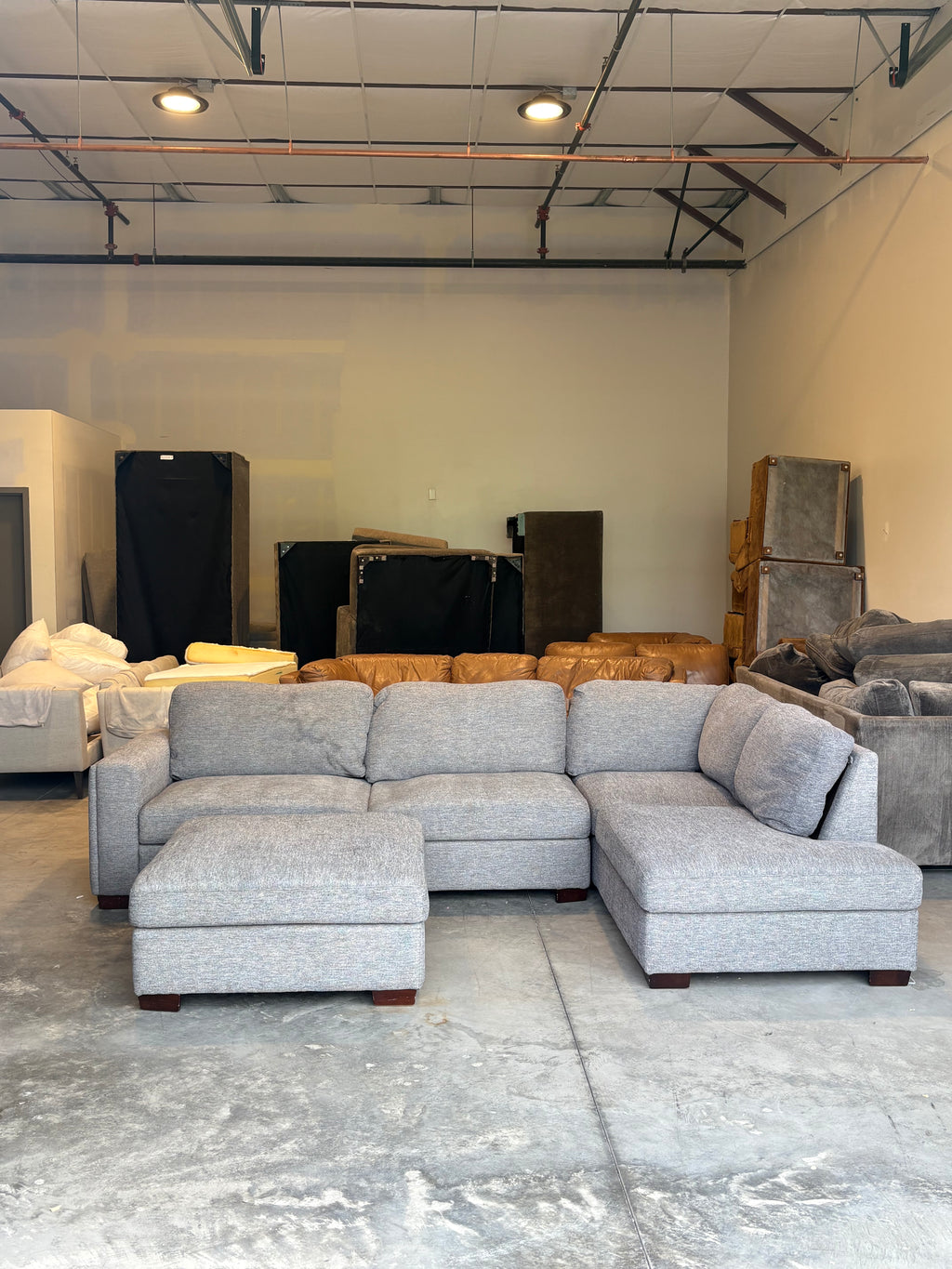 Gray 2 Piece Sectional Couch With Ottoman