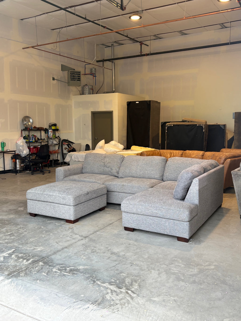 Gray 2 Piece Sectional Couch With Ottoman