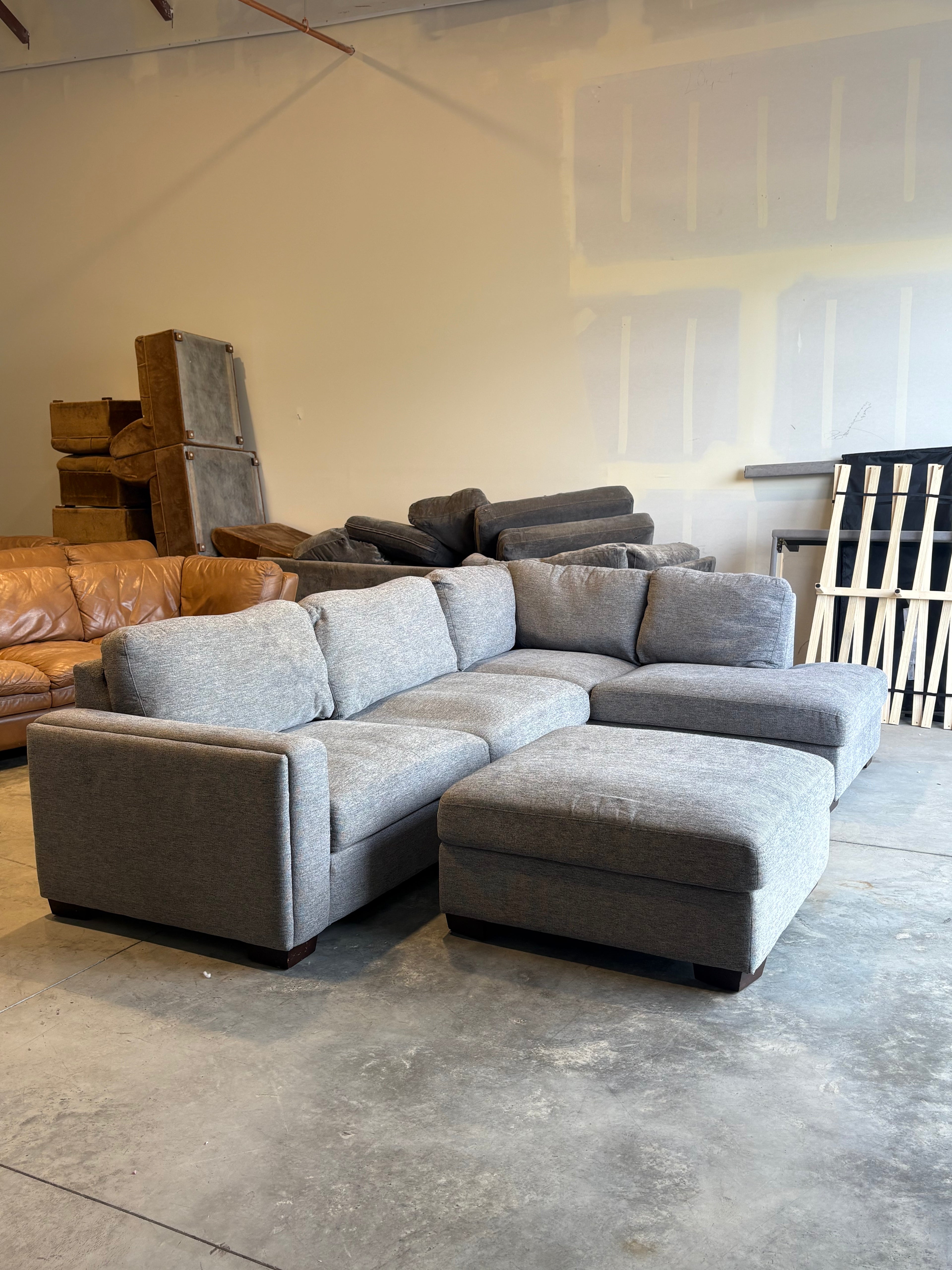 Gray 2 Piece Sectional Couch With Ottoman