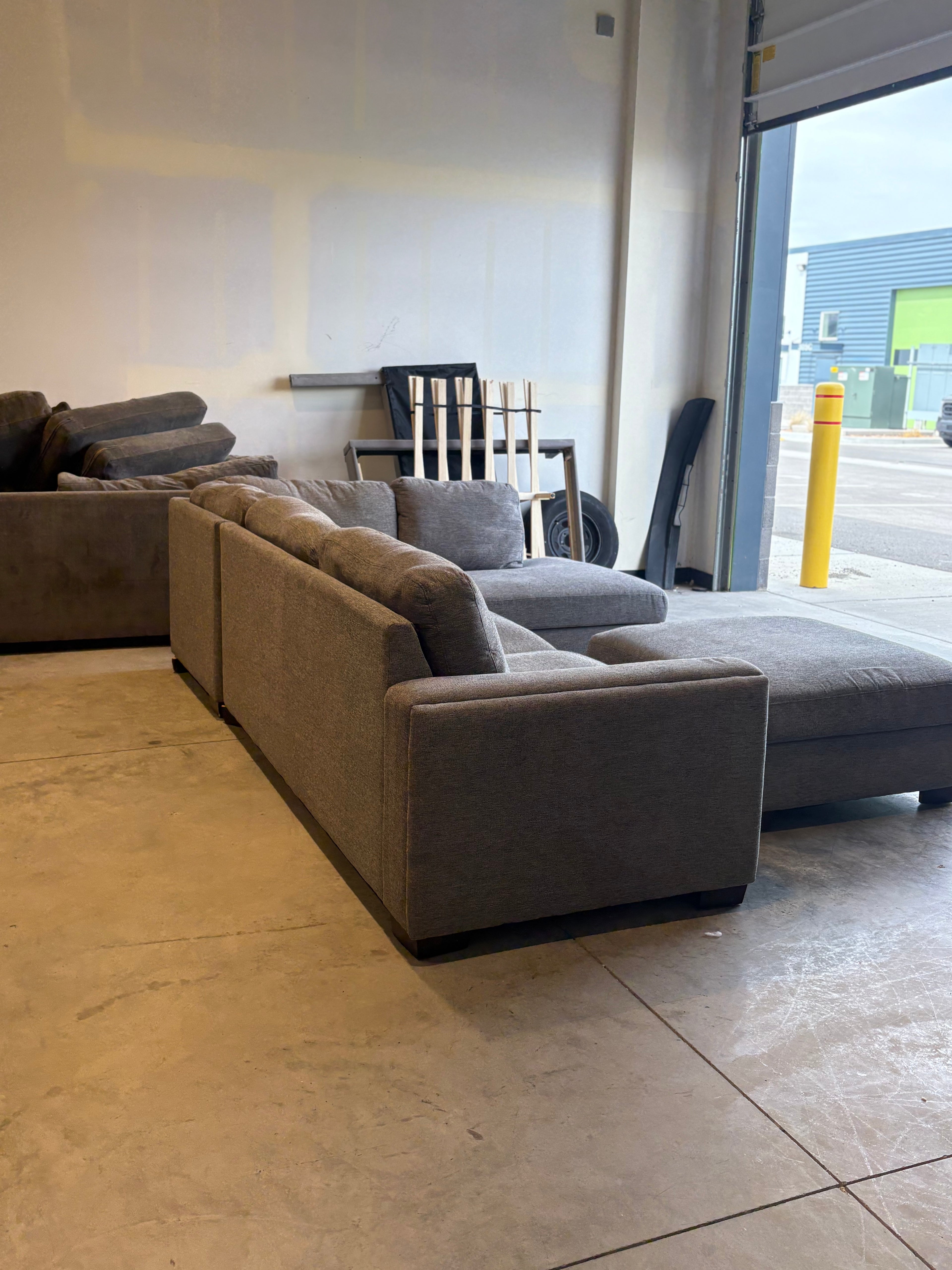 Gray 2 Piece Sectional Couch With Ottoman