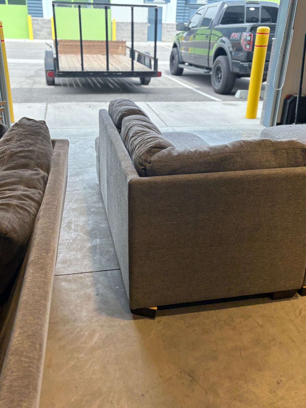 Gray 2 Piece Sectional Couch With Ottoman